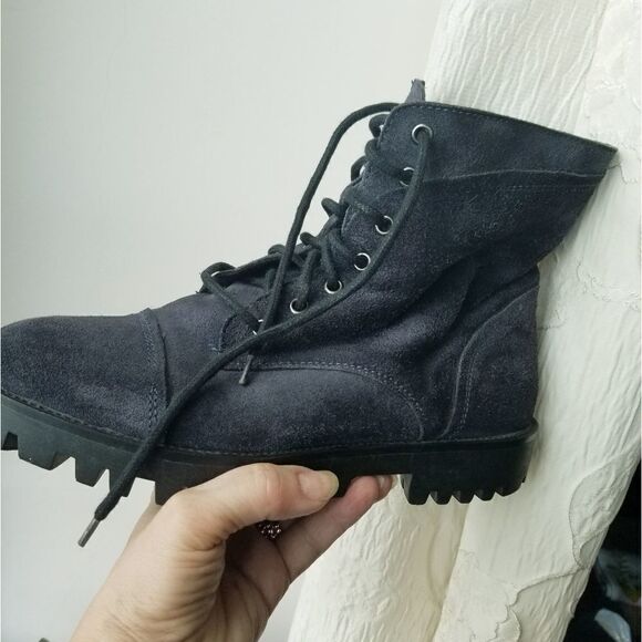 Manas gray suede lace-up combat  boots sz 8.5/9 - Picture 2 of 13